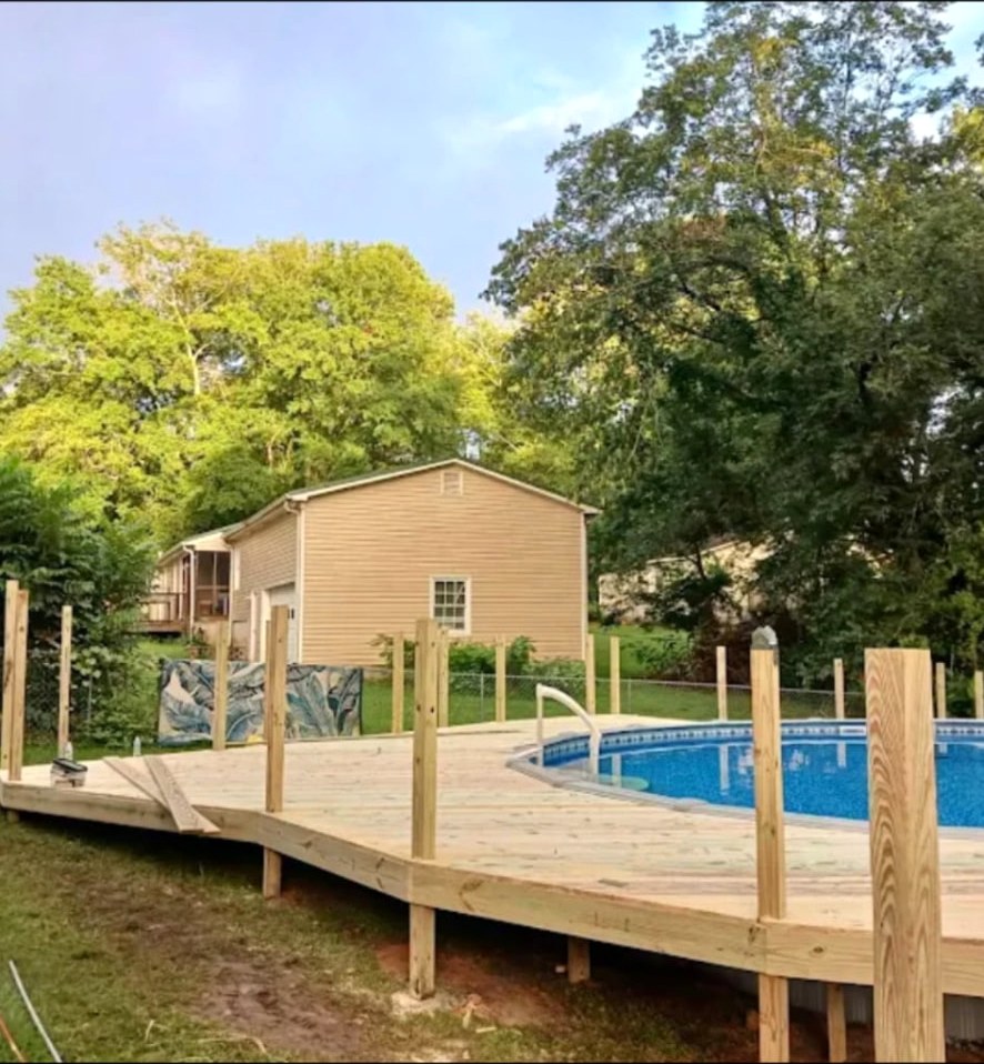 Pool deck build — wood decking
